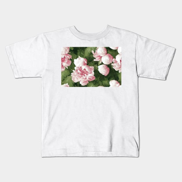 Beautiful green leaves , pink flowers design Kids T-Shirt by DyeruArt